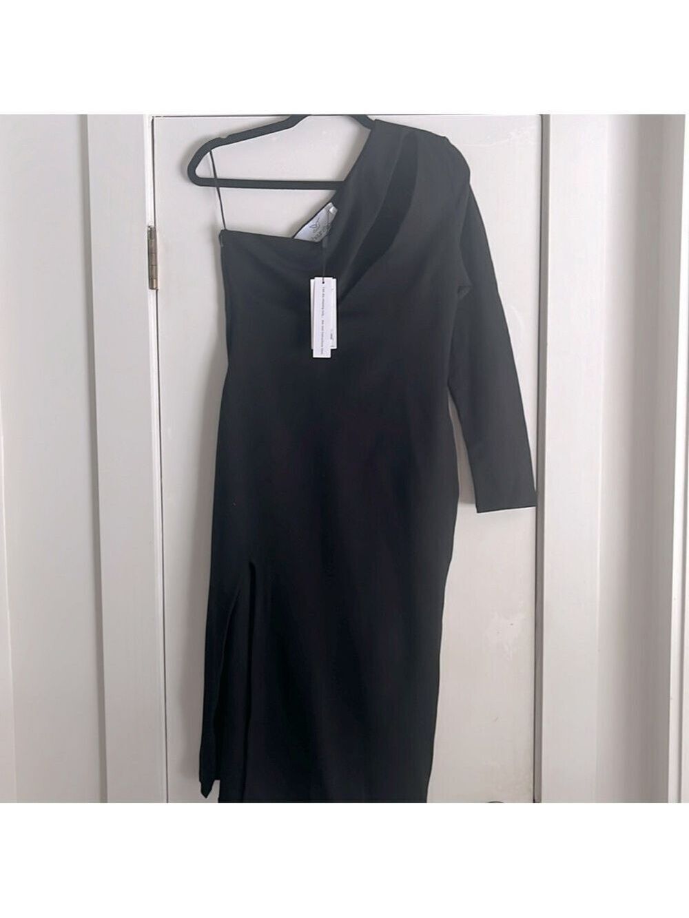 NWT. Nathalie Cut Out One Shoulder Midi Black Dress Size Large - Picture 6 of 14
